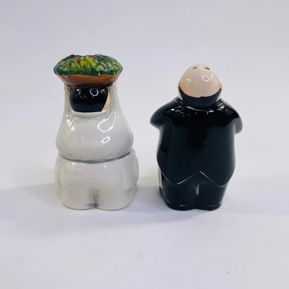 CIC Ceramic Chef and Waiter Salt and Pepper Shakers Set Whimsical Kitchen Decor - Picture 3 of 7